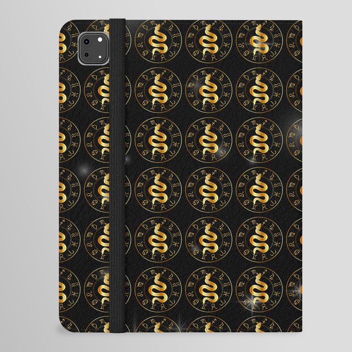 Zodiac symbols astrology signs with mystic serpentine in gold iPad Folio Case