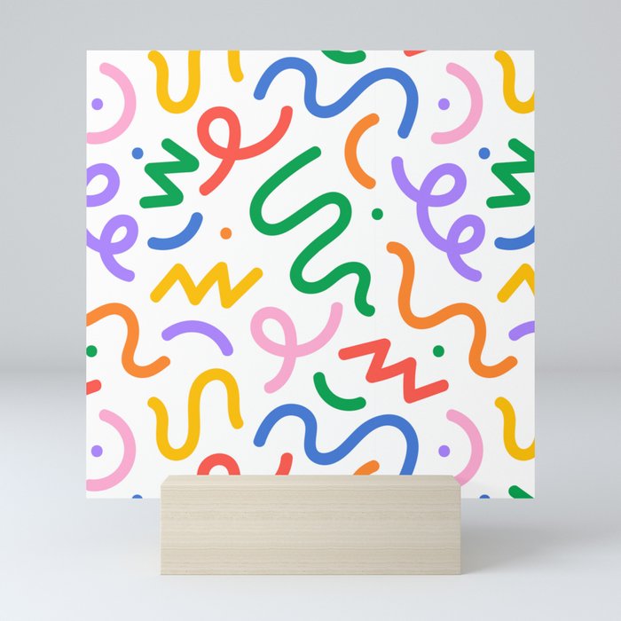 Colorful abstract line squiggle doodle pattern Mini Art Print