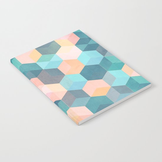 Child's Play 2 - hexagon pattern in soft blue, pink, peach & aqua Notebook