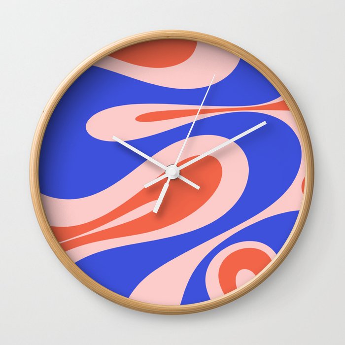 Mellow Flow Retro 60s 70s Abstract Pattern Royal Blue Pink Orange Wall Clock
