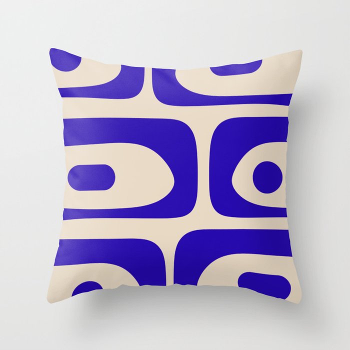 Long Piquet Mid Century Modern Pattern in Cobalt Blue and Beige Throw Pillow