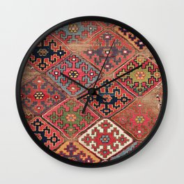 Rosettes Diamond and Stars // 19th Century Colorful Red Black Dusty Blue Space Ornate Accent Pattern Wall Clock