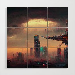 Flying to the Infinite City Wood Wall Art