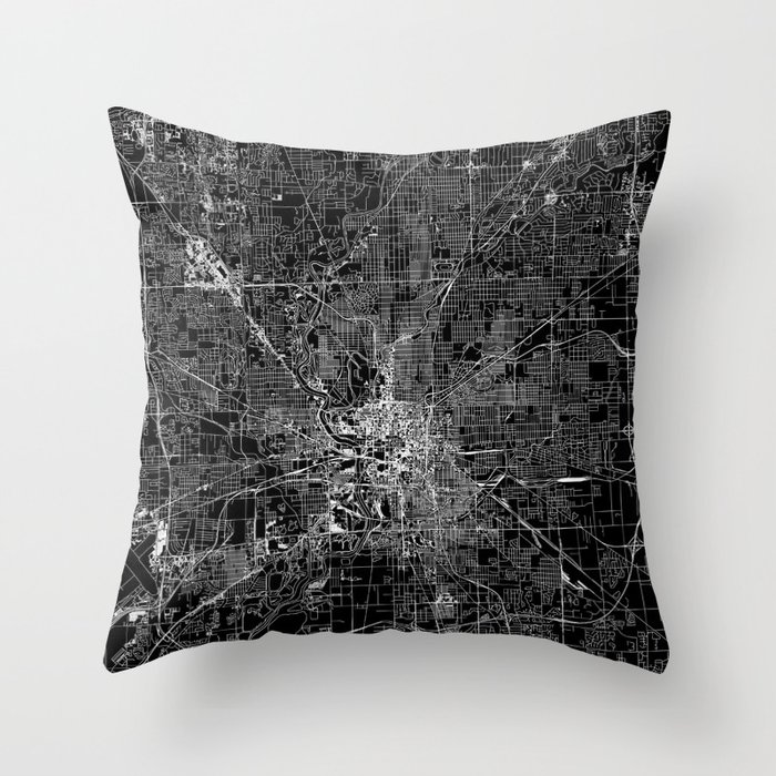 Indianapolis Black Map Throw Pillow