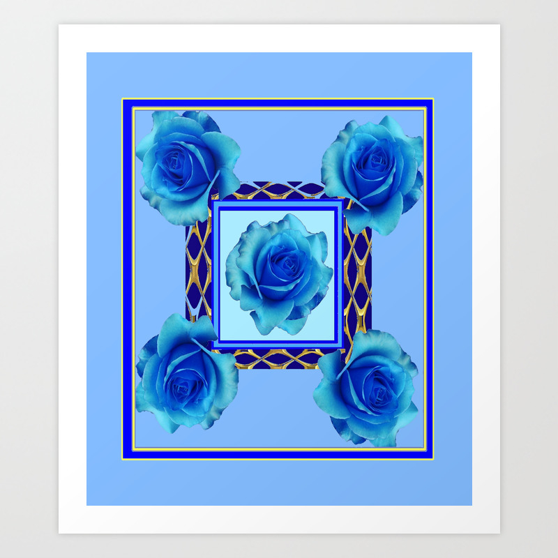Modern Art Baby Blue Design Blue Roses Abstract Art Print By Sharlesart Society6