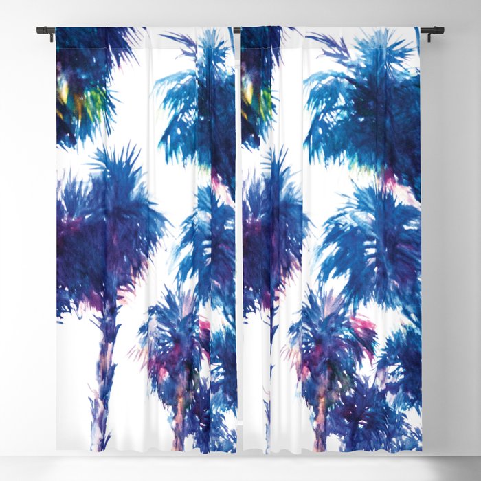 Blue Palms, california, palm tree, palms art, navy blue beach palm Blackout Curtain
