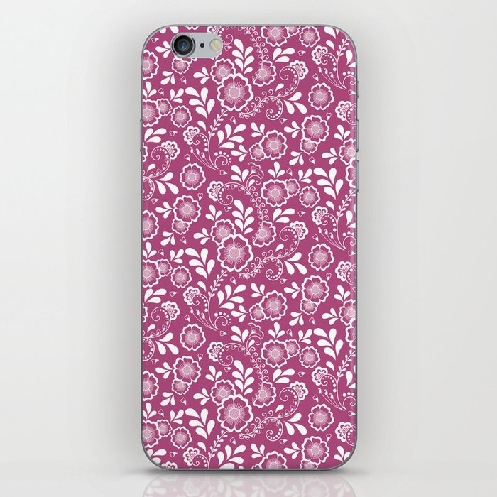Magenta And White Eastern Floral Pattern iPhone Skin