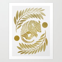 Sleepy Armadillo – Gold Metallic Silhouette Art Print