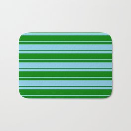 [ Thumbnail: Green and Sky Blue Colored Lined/Striped Pattern Bath Mat ]