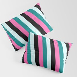[ Thumbnail: Light Cyan, Teal, Hot Pink, and Black Colored Stripes/Lines Pattern Pillow Sham ]