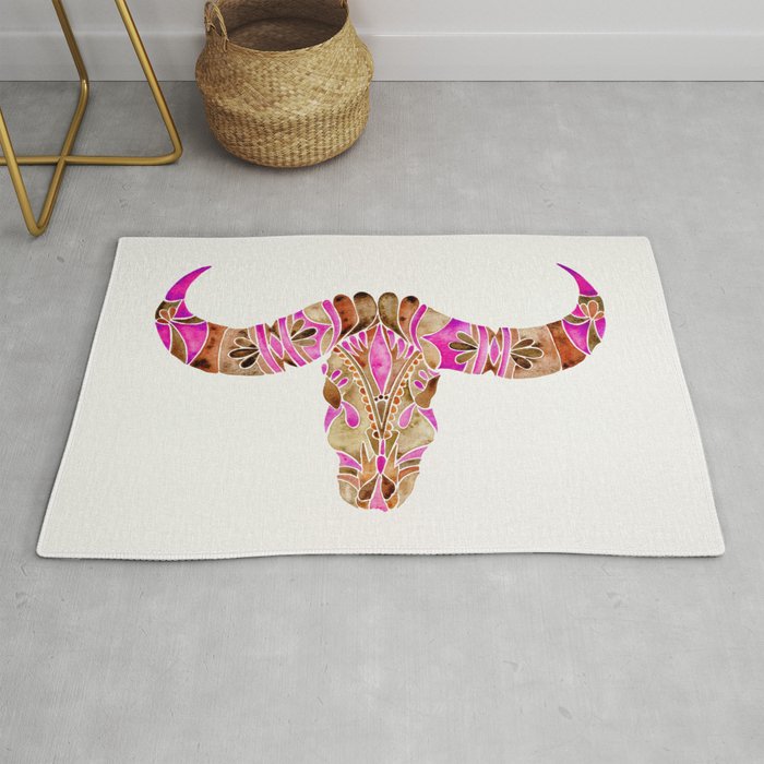Water Buffalo Skull – Pink & Brown Rug