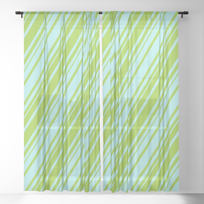 Turquoise and Green Colored Lined Pattern Sheer Curtain