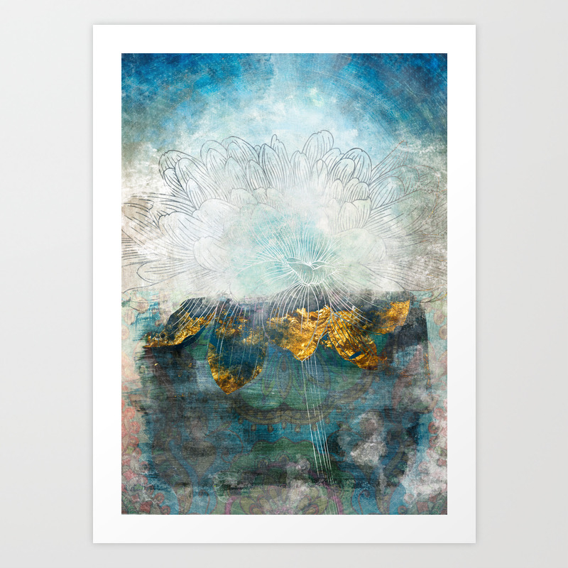 Lapis Contemporary Abstract Textured Floral Art Print By