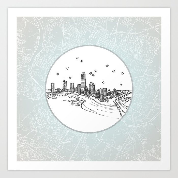 Austin Texas City Skyline Illustration Drawing Art Print By Architettestudios Society6