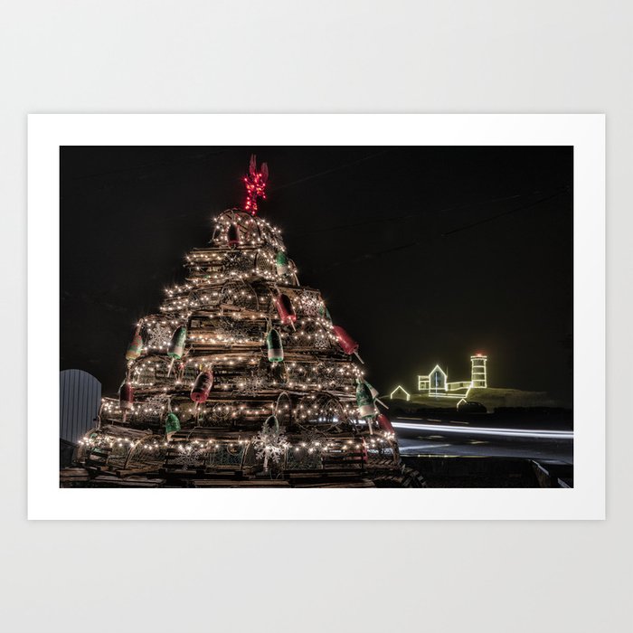 Lobster trap tree at the Nubble Lighthouse Art Print