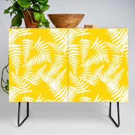Yellow And White Fern Leaf Pattern Credenza