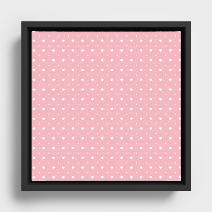 Valentine Pastel Pink White Heart Framed Canvas