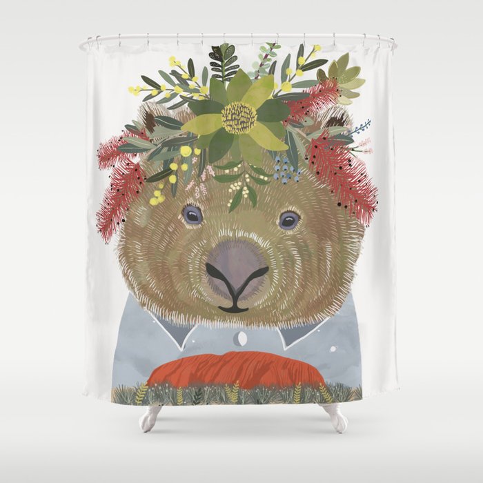 Wombat with floral crown Shower Curtain