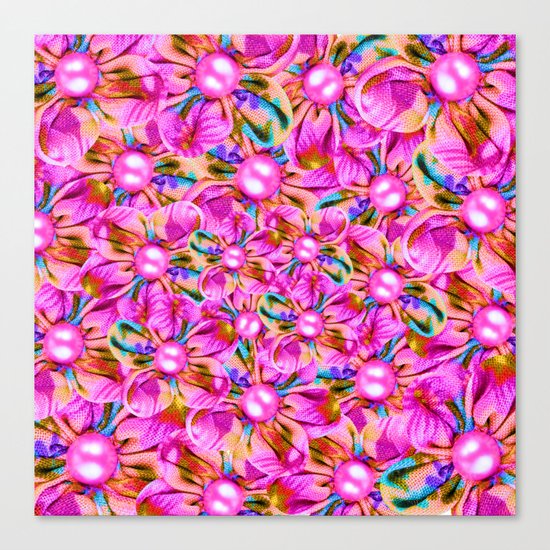 Abstract sewn pink flowers Canvas Print