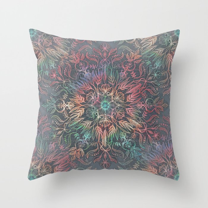 Winter Sunset Mandala in Charcoal, Mint and Melon Throw Pillow