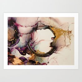 Pink and Gold circle abstract liquid ink flow Art Print