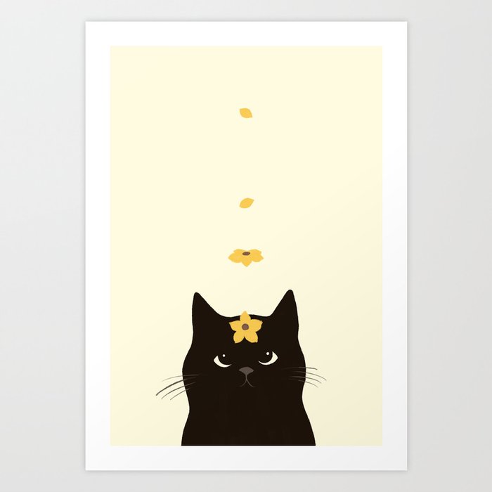 Hidden cat 20 spring yellow flower Art Print