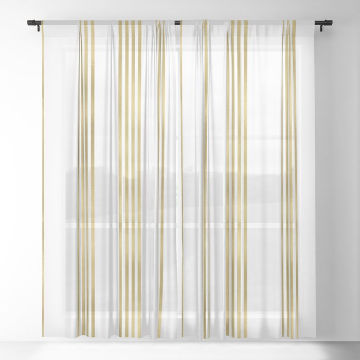 Simply luxury Gold small stripes on clear white - vertical pattern Sheer Curtain