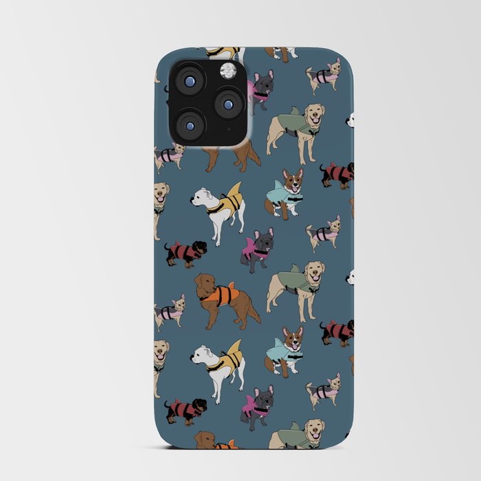 Dogs in Shark Lifejackets on Midnight Blue iPhone Card Case