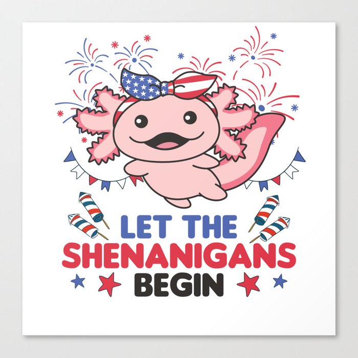 Happy 4th Cute Axolotl With Fireworks America Canvas Print