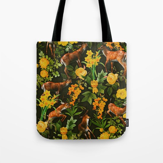 Deer and Floral Pattern Tote Bag