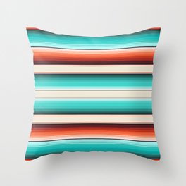 Navajo White, Turquoise and Burnt Orange Southwest Serape Blanket Stripes Throw Pillow