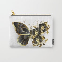 Gold Flower Butterfly with Black Orchid Carry-All Pouch