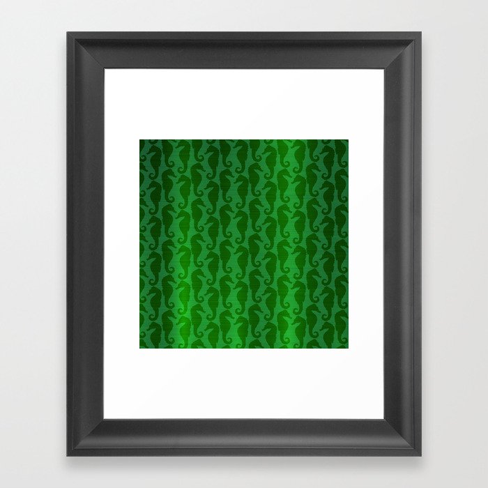 Green Silk Metallic Seahorse Modern Collection Framed Art Print