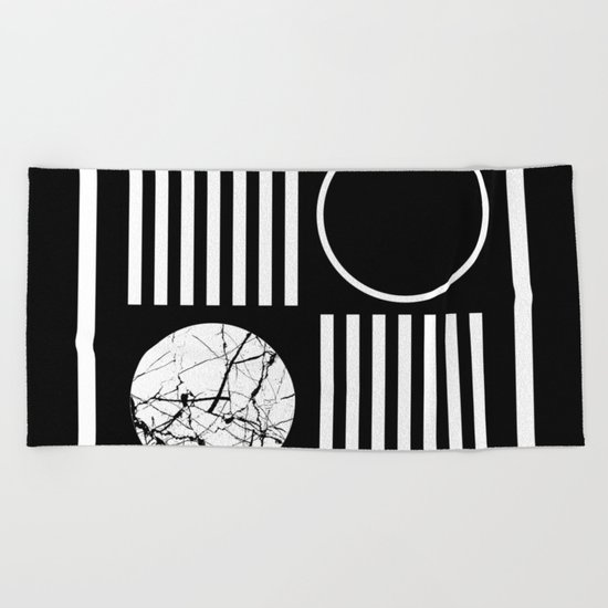 Retro Marble 2 - Abstract, geometric, black and white, bold, modern design Beach Towel