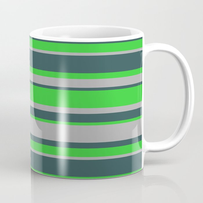 Dark Slate Gray, Lime Green & Dark Gray Colored Stripes Pattern Coffee Mug