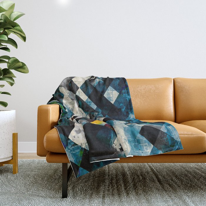 geometric pixel square pattern abstract background in blue black Throw Blanket