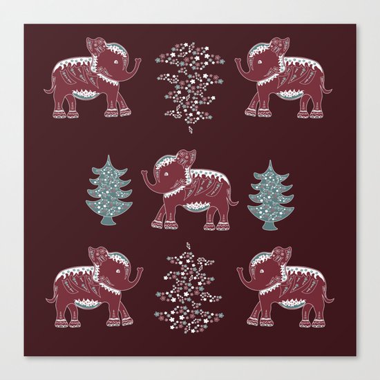 Elephants, trees and flowers Canvas Print
