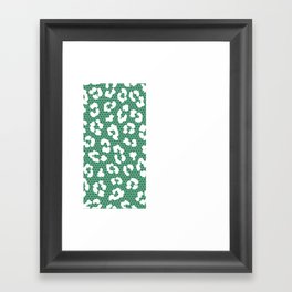White Leopard Print Lace Vertical Split on Green Framed Art Print