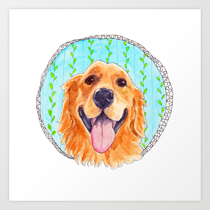 You Re Never Fully Dressed Without A Smile Golden Retriever Whimsical Watercolor Painting White Art Print By Shinypennyart Society6