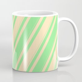 [ Thumbnail: Beige and Light Green Colored Lines Pattern Coffee Mug ]