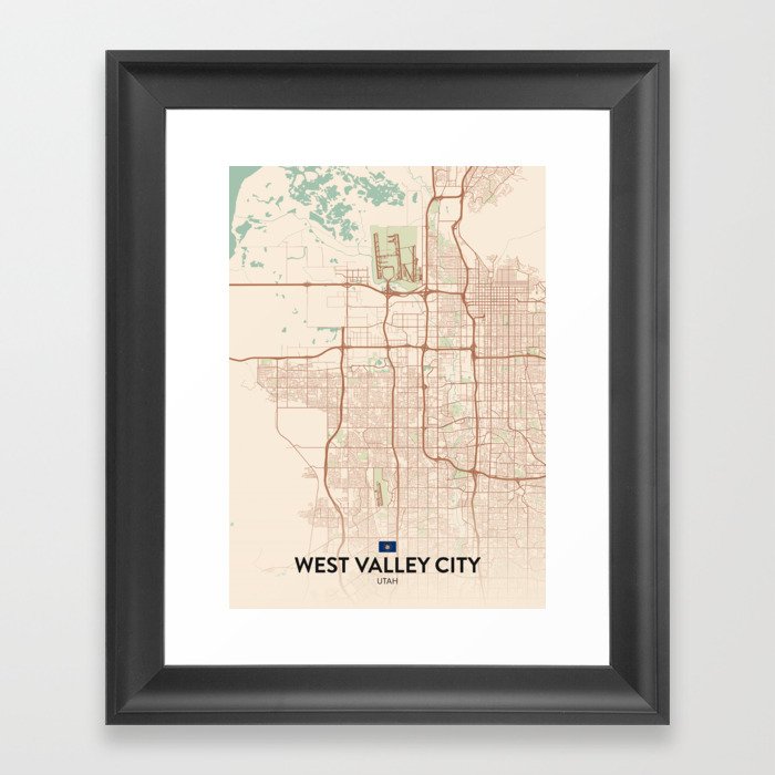 West Valley City, Utah, United States - Vintage City Map Framed Art Print