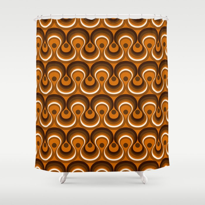 Brown, Orange & Ivory Wavy Lines Retro Pattern Shower Curtain