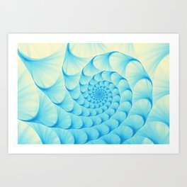 Nautilus Abstract Fractal Sea Shell Spiral Swirl Pattern Blue Yellow Pastel Wave Summer Pattern  Art Print | Ammonite Nature, Graphicdesign Art, Optical Illusion Zen, Tropical Vortex Like, Graphicdesign, Hypnosis Evolution, Sacred Geometry, Curve Fossil Snail, Spinning Undersea, Fractal Spiral Swirl 