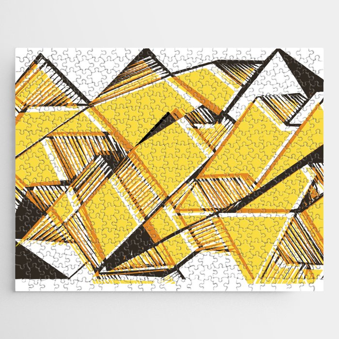 Yellow Geometric pattern triangles Jigsaw Puzzle