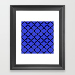 Quatrefoil Pattern In Black Outline On Medium Blue Framed Art Print