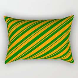 [ Thumbnail: Dark Orange and Dark Green Colored Striped/Lined Pattern Rectangular Pillow ]