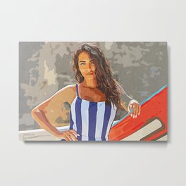 Woman In Blue And White Stripe Tank Top Metal Print | Painting, Hotgirl, Stripedress, Hot, Hotgirls, Femalemodel, Modelphotoshoot, Beach, Bar, Summer 