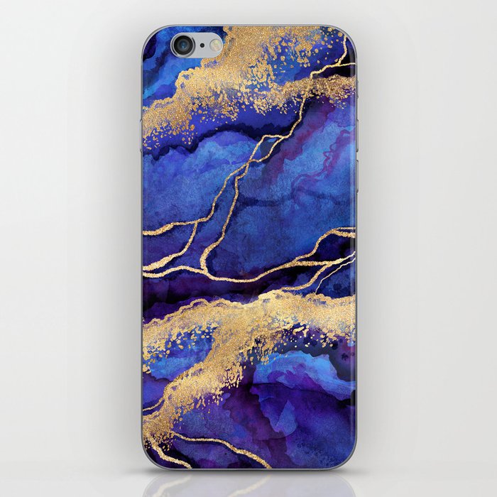 Royal Blue + Violet + Gold Abstract Shoreline iPhone Skin