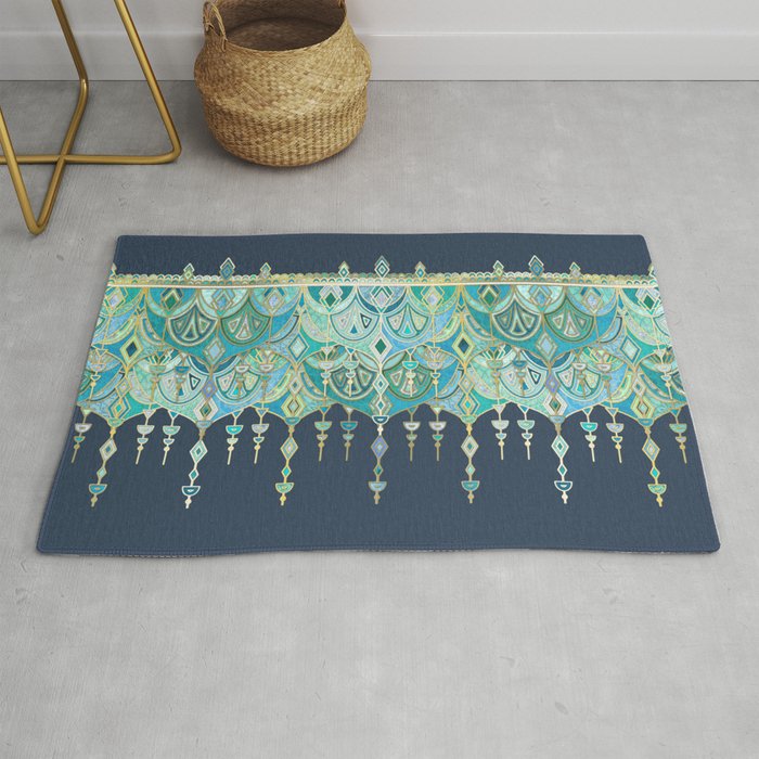 Art Deco Double Drop in Blues and Greens Rug