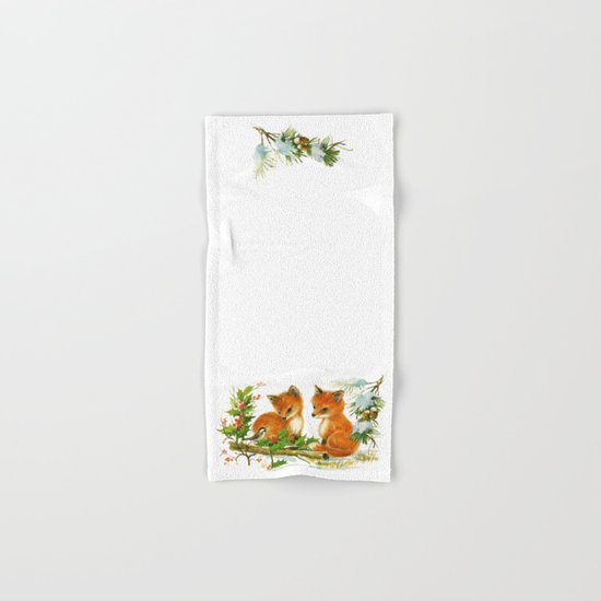 Vintage dream- little Winterfoxes in snowy forest Hand & Bath Towel
